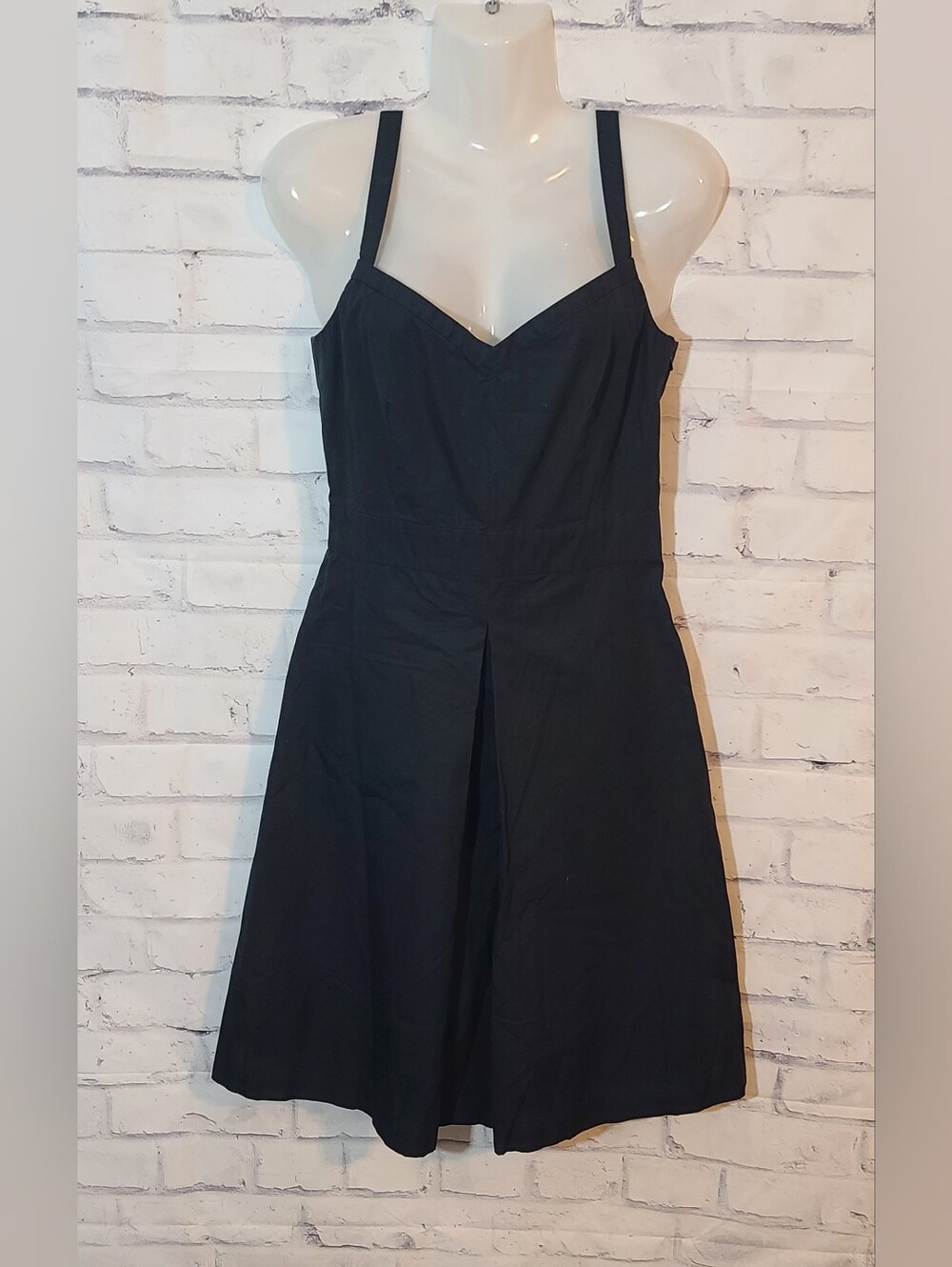 L.L. Bean Black Sleeveless Sweetheart Neck A-Line Knee Dress Cotton 2